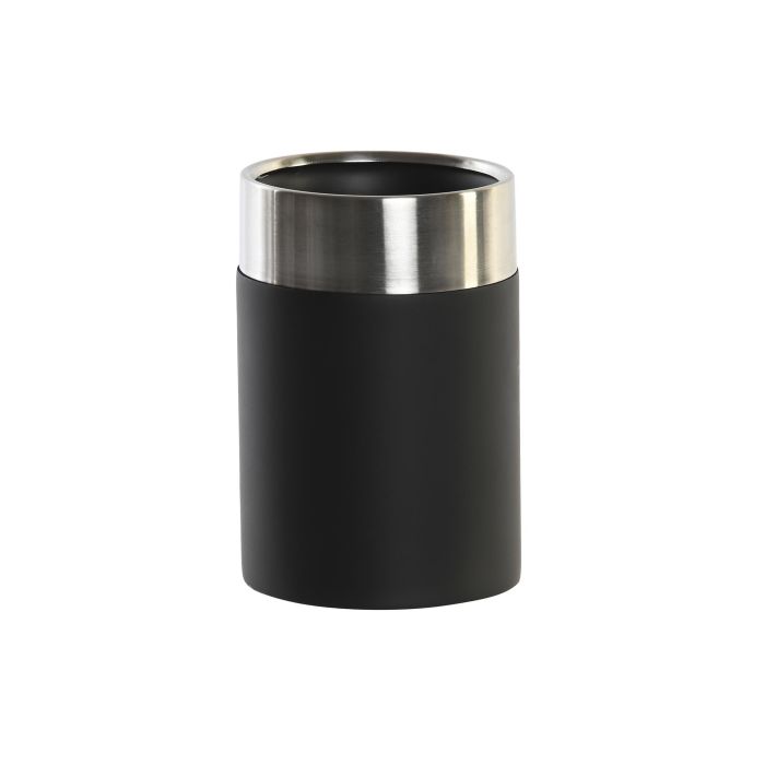 DKD Home Decor Vaso de Diseño Loft Negro Plateado, para Decoración del Hogar, Resina y Acero Inoxidable, Medidas 7x7x10.5 cm