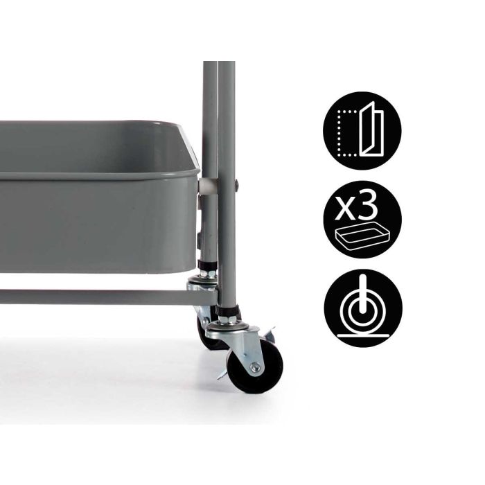 Carro 3 Alturas Plegable Gris Kinvara 29.5x78.5x45.5 cm, Acero y Plástico 3 Carro 3 Alturas Plegable Gris Kinvara 29.5x78.5x45.5 cm, Acero y Plástico 3