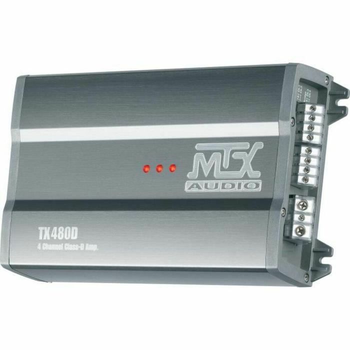 MTX TX480D Amplificador 4 Canales 4x80W RMS (480W RMS Total) Clase-D 12V Ultra Compacto con Filtros Activos Flexibles