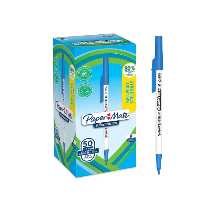 Boligrafo Paper Mate Kilometrico Punta 1 mm Plastico Reciclado 80% Color Azul 50 unidades