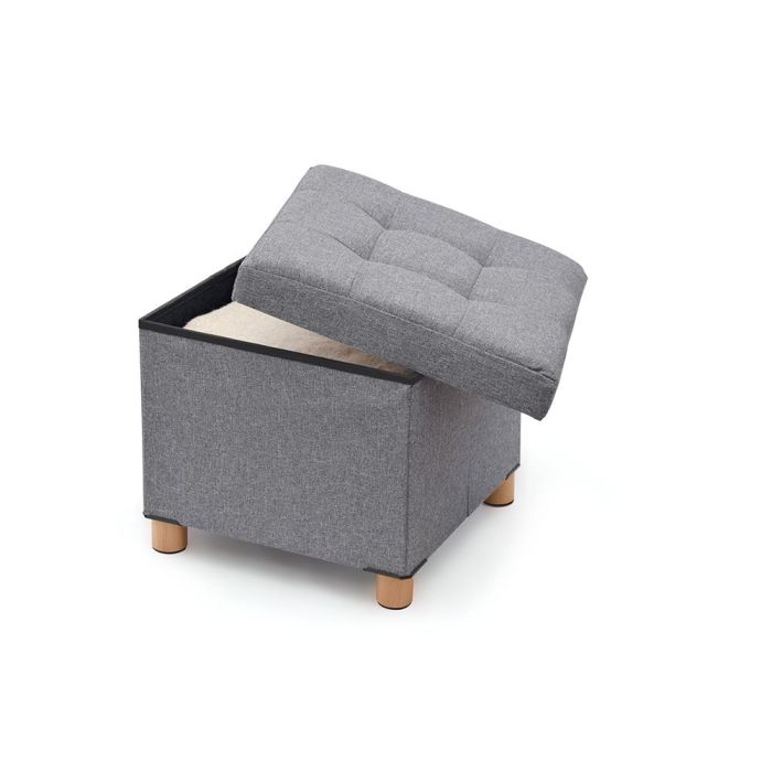 Domo Pack Living Puf almacenaje gris con patas de madera 38x38x34 cm, tela 2