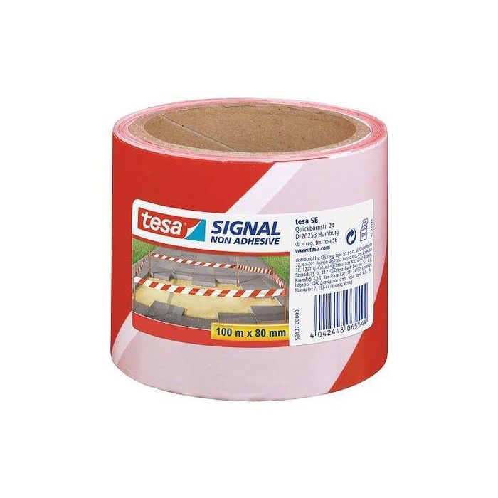 Tesa 58137-00000-00 Cinta de Balizamiento No Adhesiva Roja/Blanca 80 mm x 100 m Polipropileno Resistente UV