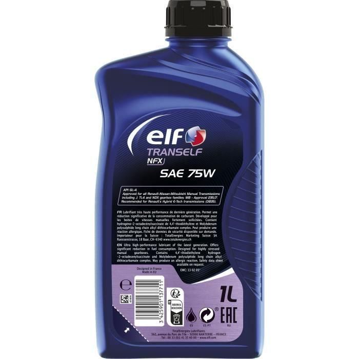 Aceite de transmisión - ELF - Transself NFX SAE 75W - 1L 1 Aceite de transmisión - ELF - Transself NFX SAE 75W - 1L 1