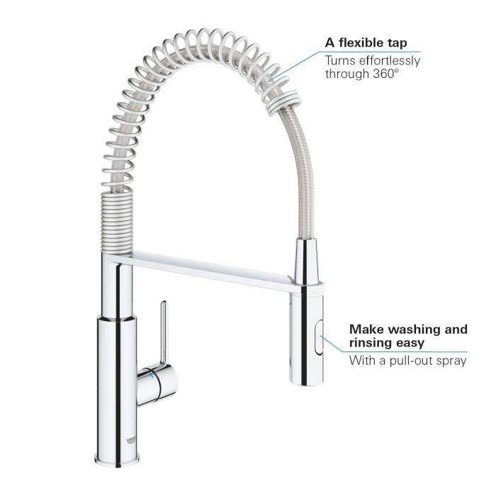 Grohe Tap Get Get, mezclador monocomande 2 chorros, toque con ducha profesional extraíble, 30361000 4