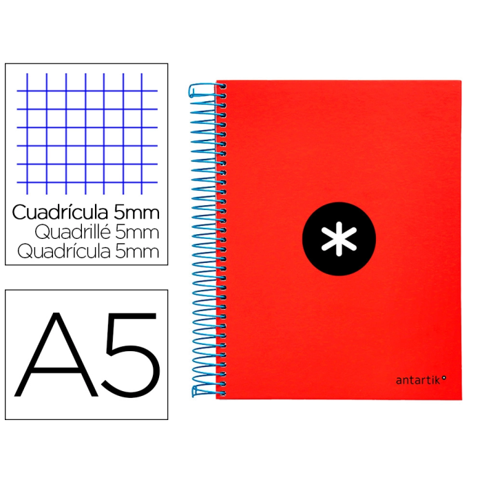 Antartik Cuaderno espiral micro A5 120 hojas cuadro 5mm 90gr tapa forrada 5 bandas color rojo 0 Antartik Cuaderno espiral micro A5 120 hojas cuadro 5mm 90gr tapa forrada 5 bandas color rojo 0