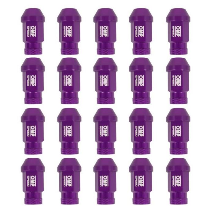 Omp OMPS09941411 Juego de 20 Tuercas de Rueda para Coche, Aluminio 7075, M14x1.25, Llave 19mm, Largo 40mm, Morado, con Llave 3 Omp OMPS09941411 Juego de 20 Tuercas de Rueda para Coche, Aluminio 7075, M14x1.25, Llave 19mm, Largo 40mm, Morado, con Llave 3