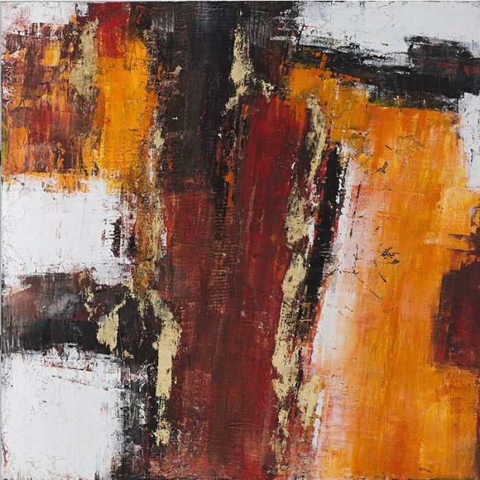 DKD Home Decor Cuadro Decorativo Moderno Abstracto Pintado a Mano sobre Lienzo y Pino, Rojo y Azul, 99.5x99.5 cm (2 Unidades)