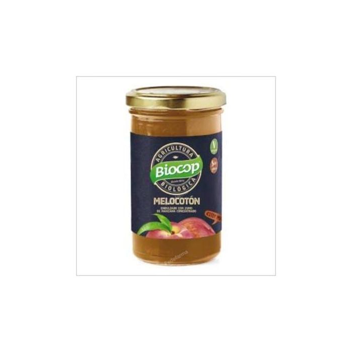 BIOCOP Compota de Melocotón Bio 265g. Ideal para untar o postres. Con zumo de manzana. Sin aditivos artificiales.