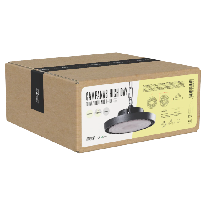 BX3 LIGHT Campana High Bay LED 100W IP65 6000K 120 Grados para Techos Altos, Naves Industriales, Almacenes - BX3-HVB100W-N2-CW
