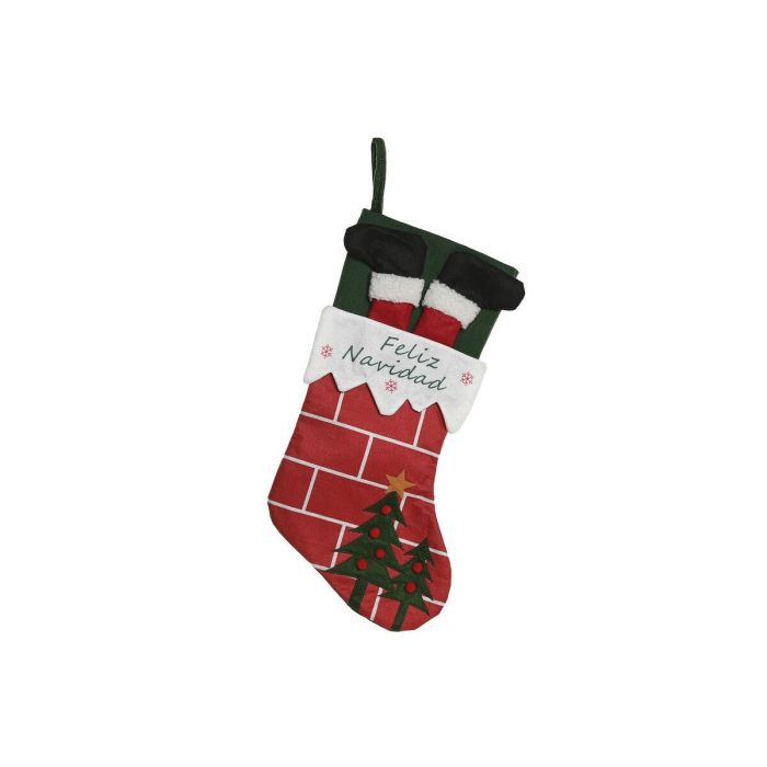 DKD Home Decor Calcetín Navidad Tradicional Rojo y Negro Poliéster 50 x 28 cm