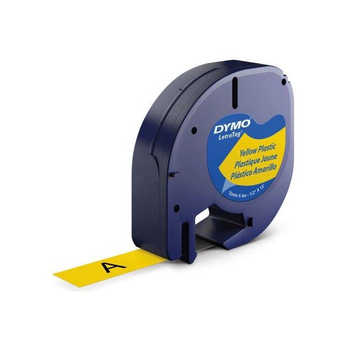 Dymo 91202 Cinta Negro Sobre Amarillo 12 mmx4M para Rotuladora Letratag