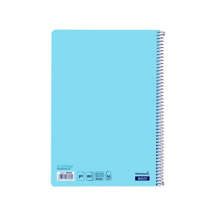 Cuaderno Espiral Liderpapel Folio Smart Tapa Blanda 80H 60 gr Cuadro 4 mm Con Margen Color Celeste 10 unidades 4