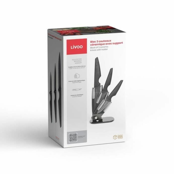 Livoo MEC135N - Bloque de 3 cuchillos con soporte de 7,5 / 10 / 12,5 cm - Hoja de cerámica - Apto lavavajillas 3