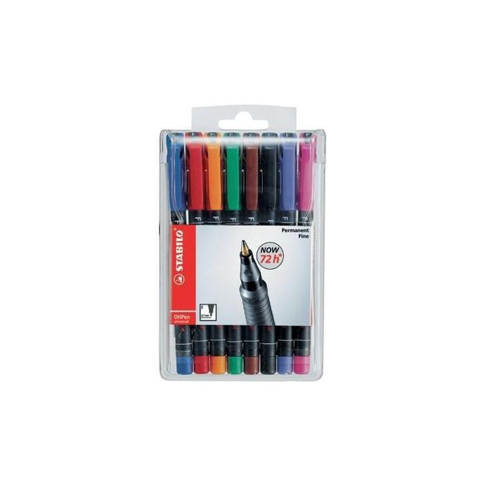 Stabilo 842/8 Estuche 8 Marcadores Permanentes Punta Fina Surtido Universal 0.7mm OHPen
