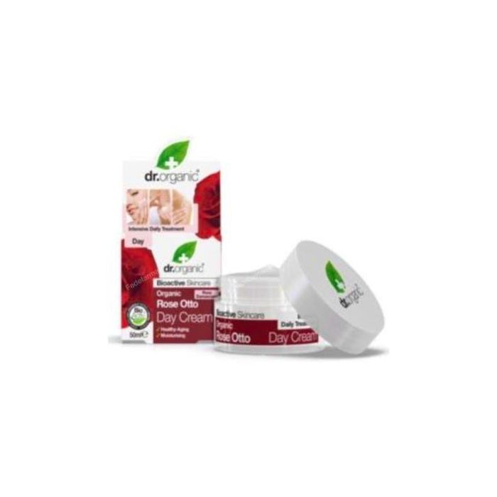 DR. ORGANIC Crema de Día Rosa de Damasco 50ml, Anti-edad, Hidratante, Reduce Líneas de Expresión y Arrugas, Piel Seca