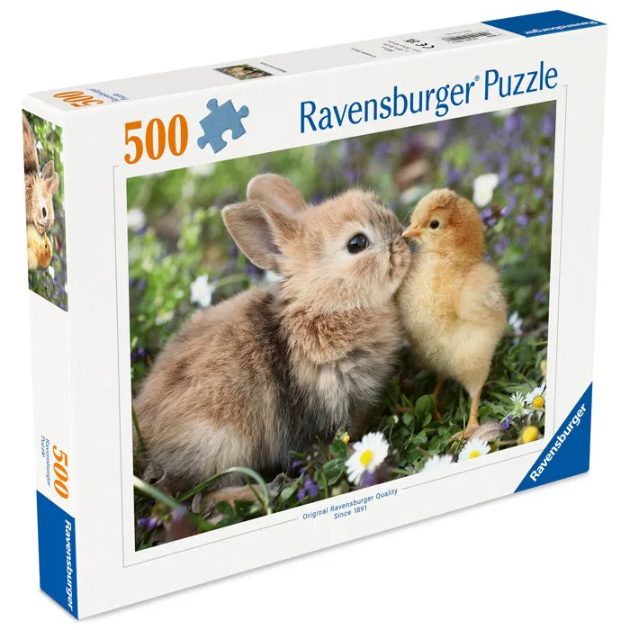 Ravensburger Puzzle 12001900 de 500 Piezas, Conejo y Pollito - Colección Animales Bebé - A partir de 12 Años, Puzzle de Primera Calidad
