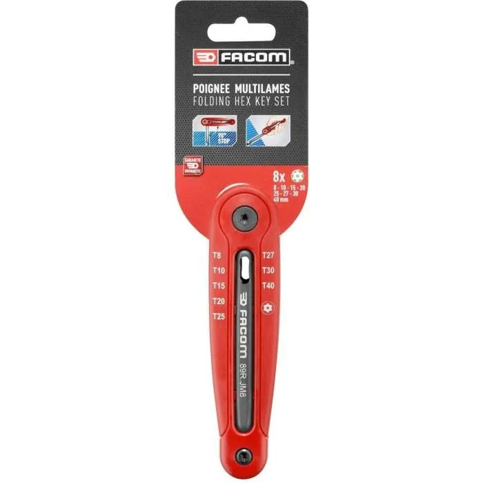 Facom Juego de 8 Llaves Allen Torx Resistorx 89R.JM8PB Sobre Soporte 8-40 mm 1
