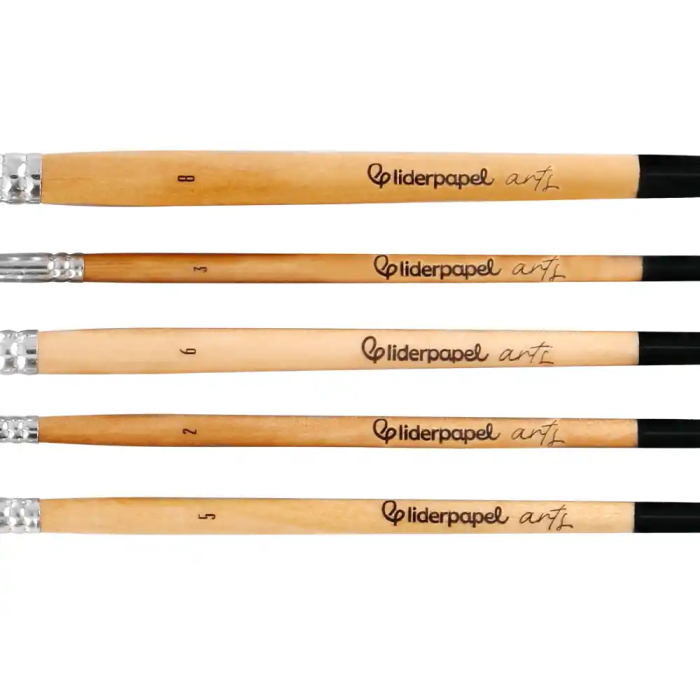 Liderpapel Pinceles de Pelo de Cerda Puntas Surtidas Bolsa 5 Unidades Certificado FSC para Pintura al Óleo Acrílico Gouache 5
