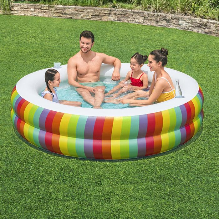 Bestway Piscina Infantil 2 Aros Arcoiris 206x206x51 cm +6 Años Jardin 54443 11