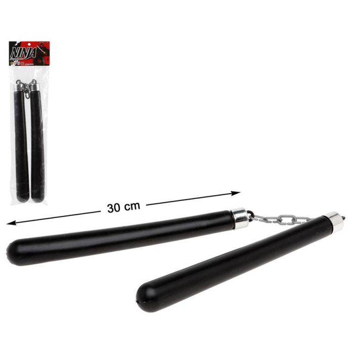 Nunchaku Negro 30 cm para Disfraz de Ninja - Accesorio para Fiestas Temáticas y Halloween