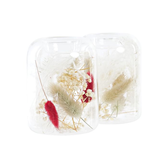 DKD Home Decor Portavela Decorativo Estilo Shabby Beige y Granate, Fabricado en Cristal y Flor Seca, Medidas 8x8x11 cm - Pack de 2 Unidades 1
