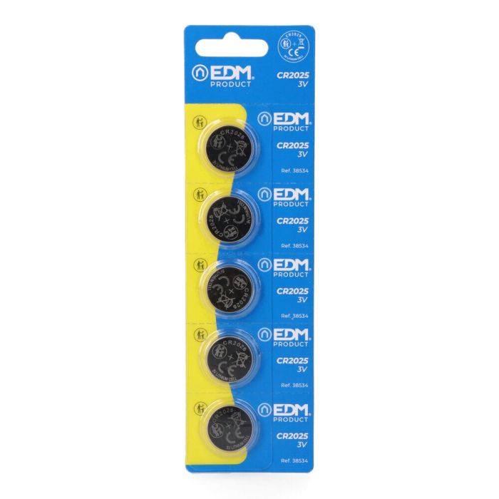 Edm CR2025 Pila de Botón Litio 3V Ø20x2,5 mm, blister 5 uds Max-Pro