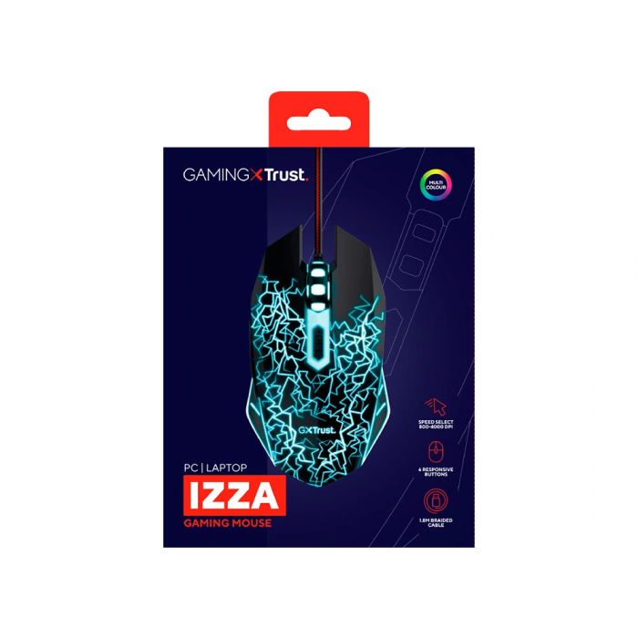 Trust Ratón Gaming Izza GXT 105W Cable USB 4000DPI 6 Botones Iluminación LED Negro 5