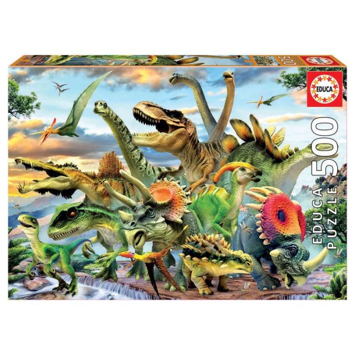 Educa 17961 Puzzle 500 piezas Dinosaurios, 48x34 cm, incluye Fix Puzzle, para +9 años