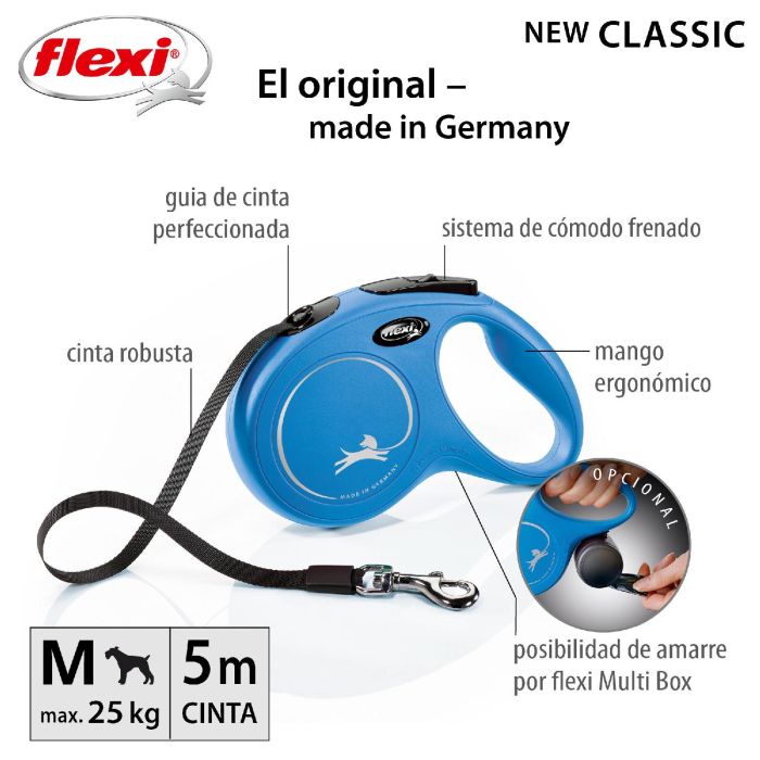 Flexi Correa Retráctil New Classic de Cinta de Nylon y Plástico para Perros, Talla M, 5 Metros, Azul 3 Flexi Correa Retráctil New Classic de Cinta de Nylon y Plástico para Perros, Talla M, 5 Metros, Azul 3