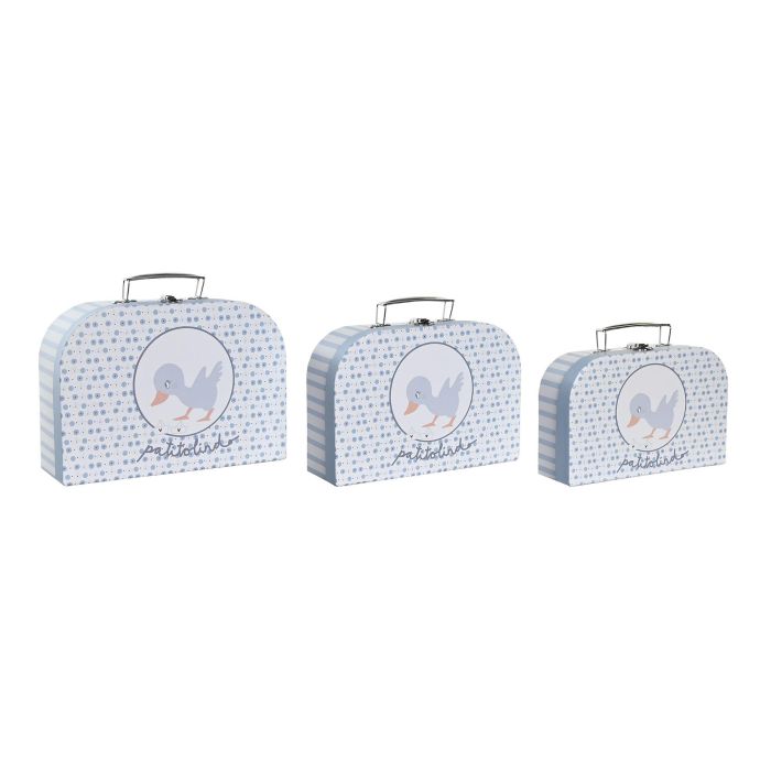 DKD Home Decor Cajas Maletín Almacenamiento Bebé Colección Patito Lindo Azul Multicolor Set de 3 (28x20x9,5 cm)
