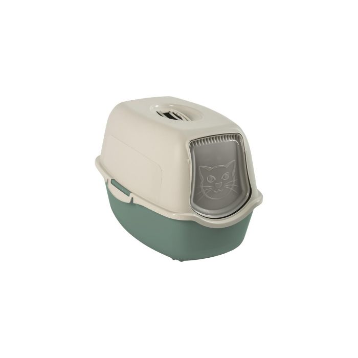 Rotho Mypet Bandeja Sanitaria Gatos Eco Bailey, Filtro Carbón Activo Anti-Olor, Puerta Giratoria, Plástico Reciclado, Blanco Verde Salvia