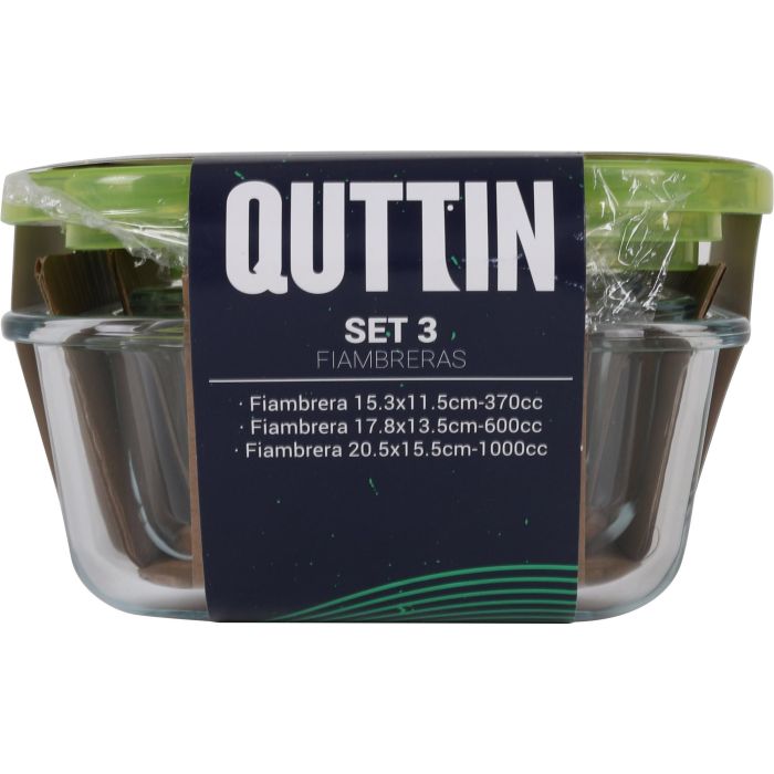 Quttin Set de 3 Fiambreras Rectangulares con Tapa Verde (6 Cajas) 1 Quttin Set de 3 Fiambreras Rectangulares con Tapa Verde (6 Cajas) 1