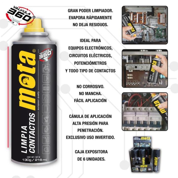 Mota Herramientas Spray Limpiador de Contactos Eléctricos LC02 216ml Válvula 360º 1