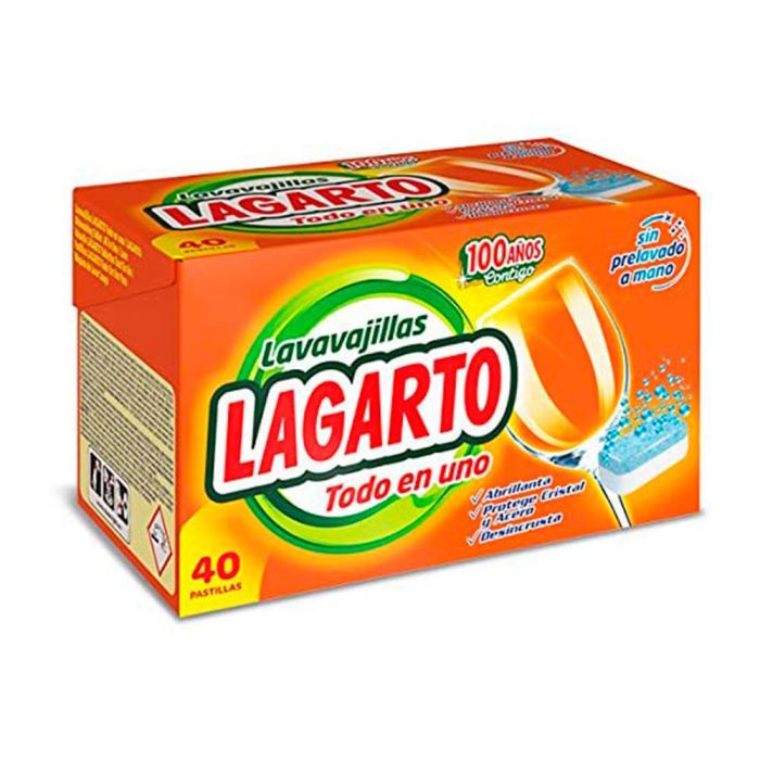 Pastilla Lavavajillas Lagarto Todo En Uno Abrillanta Desincrusta Y Protege Sin Prelavado Caja De 40 Unidades