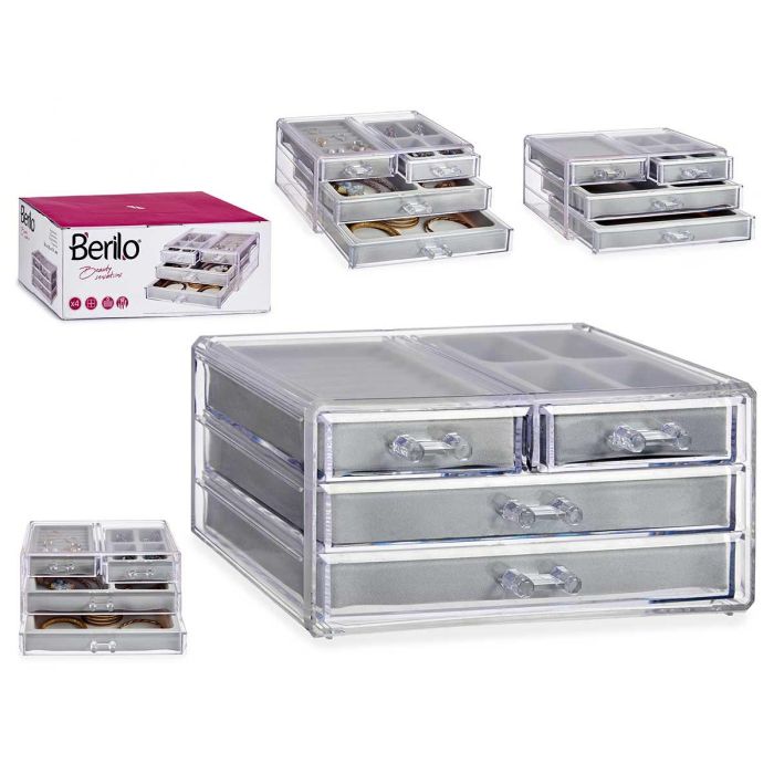 Caja Acrílica Organizadora Rectangular 4 Cajones Berilo 24x10.5x15 cm (12 Unidades)