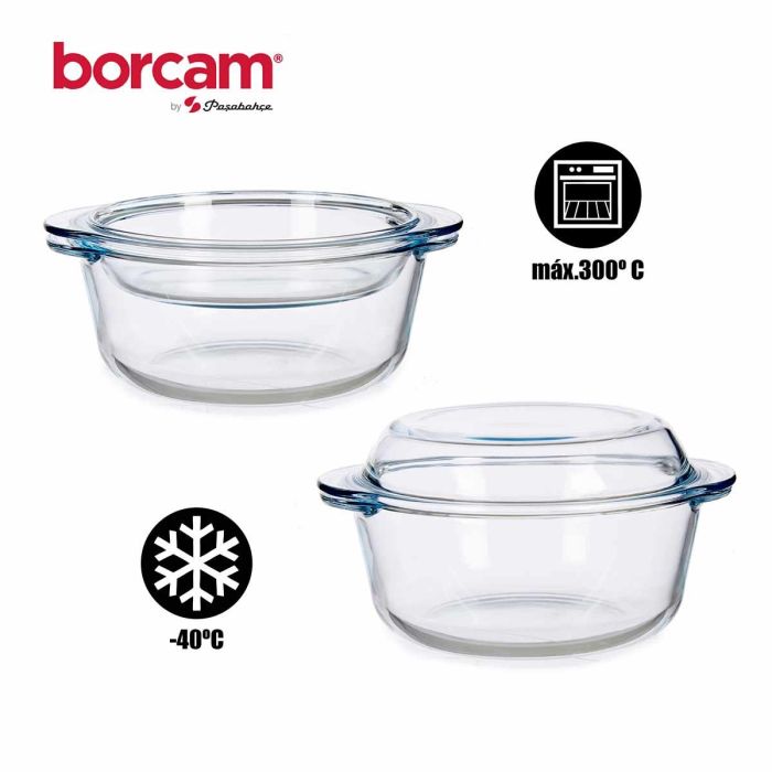 Pasabahce Cacerola con Tapa Borcam 2100 ml Vidrio Borosilicato Transparente 26x11x22 cm Apta Horno Lavavajillas Microondas (Set de 4) 2