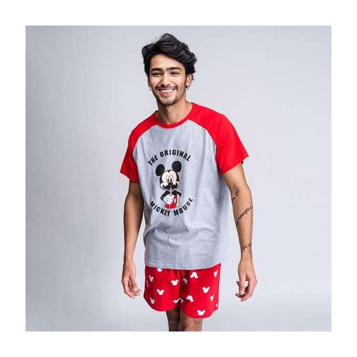 Pijama de Verano Mickey Mouse Rojo (Adultos) Hombre Gris S 4 Pijama de Verano Mickey Mouse Rojo (Adultos) Hombre Gris S 4