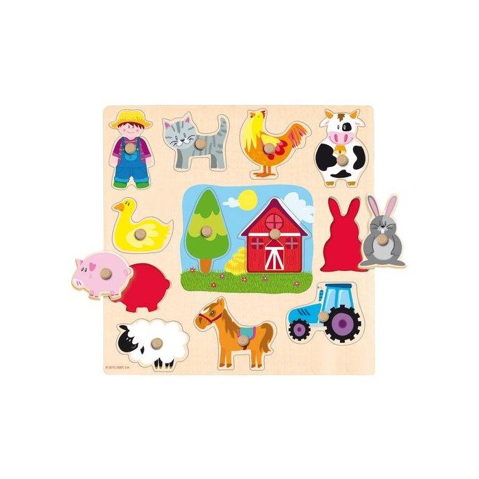 Goula Puzzle Encajable Infantil Siluetas Granja de Madera 12 Piezas 31x30x1.5 cm para Bebés +2 Meses