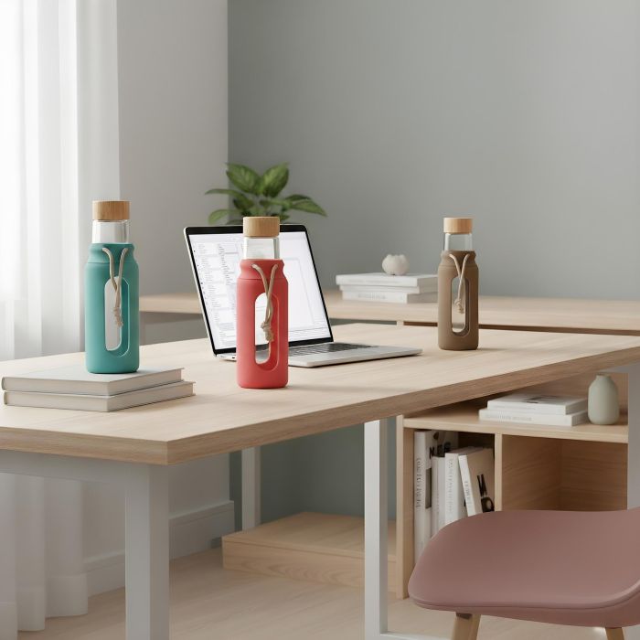 Bewinner Botella de Agua de Vidrio y Silicona 560ml 7x7x22.5 cm 10