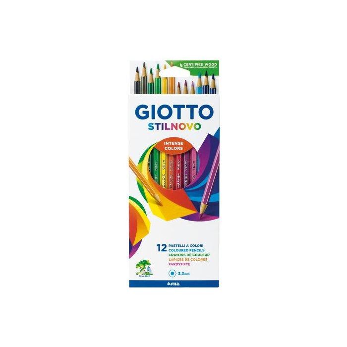 Giotto Lápices de Colores Stilnovo C-Surtidos Intensos - Estuche 12 Unidades + Sacapuntas - Uso Escolar
