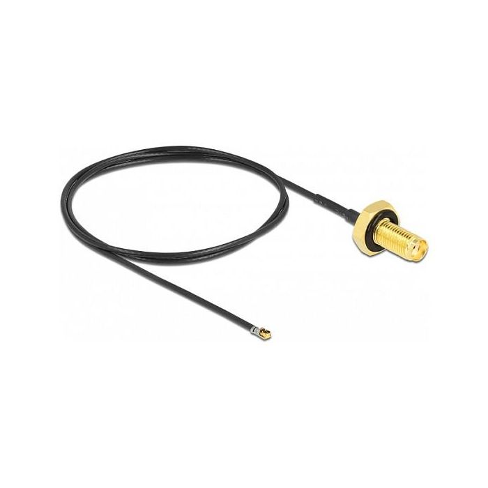 DeLOCK Cable adaptador SMA hembra a MHF 4L LK macho 1.37 50cm 50Ω para montaje, 10mm longitud rosca, a prueba de salpicaduras 0 DeLOCK Cable adaptador SMA hembra a MHF 4L LK macho 1.37 50cm 50Ω para montaje, 10mm longitud rosca, a prueba de salpicaduras 0