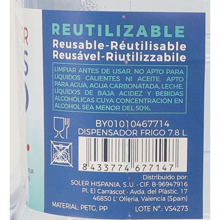Inde Dispensador de Agua Water Fres para Frigorífico, Jarra Recipiente Refrigerador 7.8 Litros, 35 x 16 x 21.5 cm (12 Unidades) 10