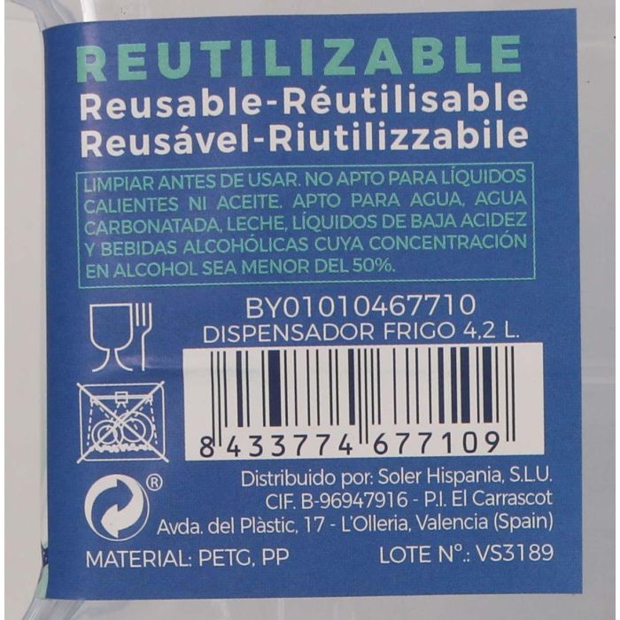 Inde Dispensador Frigo 4.2L Water Fres 39x7.5x21 cm 10