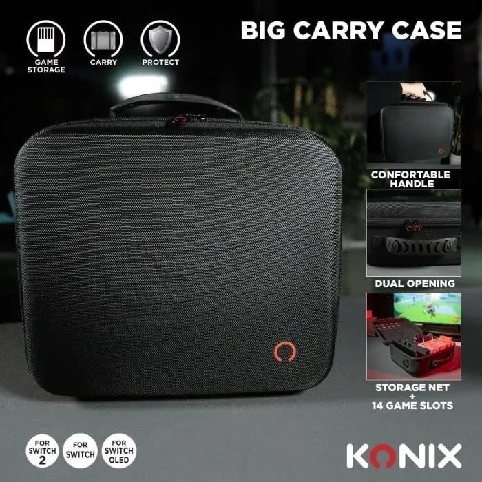 Konix Big Carry Case Nintendo Switch 2 Bolsa de protección y transporte para accesorios, Negro 3