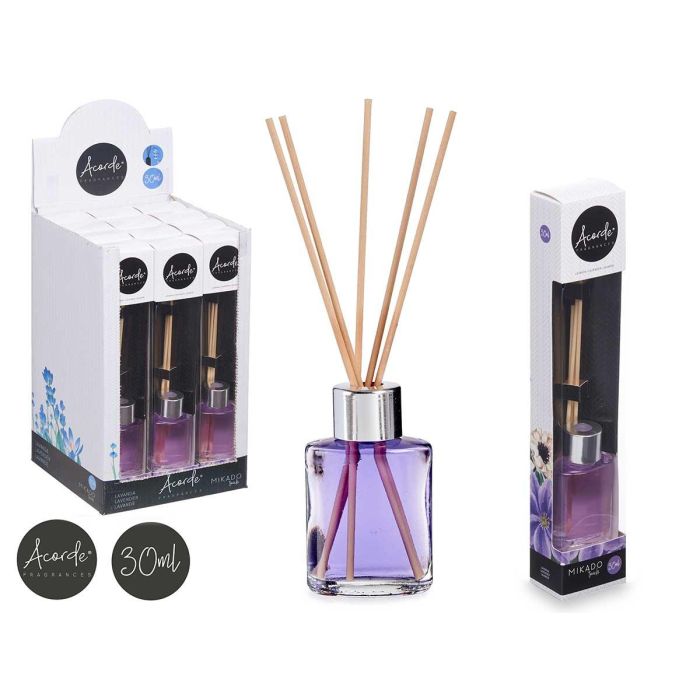 Mikado 30 ml Lavanda - Difusor Aroma Natural, Vidrio y Ratan, Morado - Acorde (24 Unidades) Mikado 30 ml Lavanda - Difusor Aroma Natural, Vidrio y Ratan, Morado - Acorde (24 Unidades)