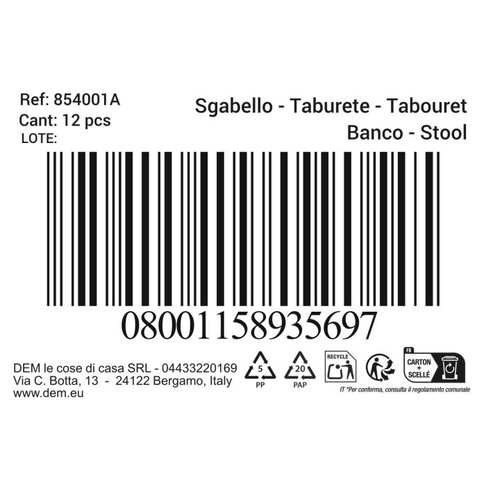 Taburete 33.5X37.5X45.5Cm Blanco (12 Unidades) 1