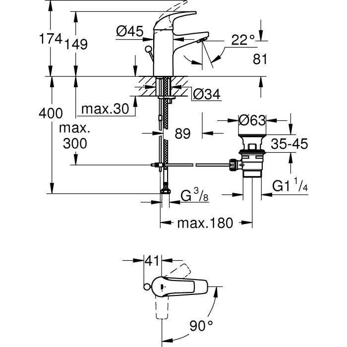 GROHE - Mezclador monomando de lavabo - Tamaño S 4