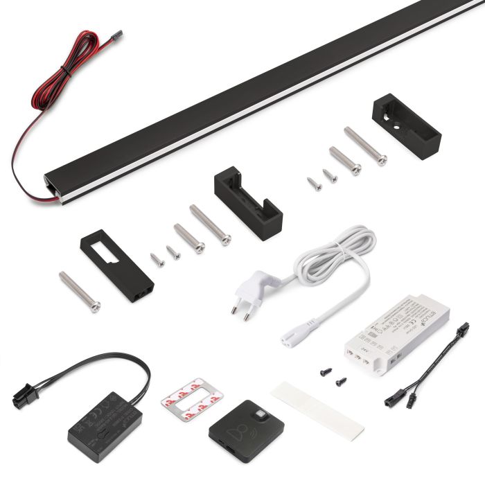 Emuca Kit de barra para armario Luxe, tira LED 4,5x8 Neonlynx V, sensor de movimiento RF Smart y convertidor Smart (24V DC), longitud 1.150mm, Luz blanca cálida 2.700K, Plástico y Aluminio, Pintado negro texturizado 0 Emuca Kit de barra para armario Luxe, tira LED 4,5x8 Neonlynx V, sensor de movimiento RF Smart y convertidor Smart (24V DC), longitud 1.150mm, Luz blanca cálida 2.700K, Plástico y Aluminio, Pintado negro texturizado 0