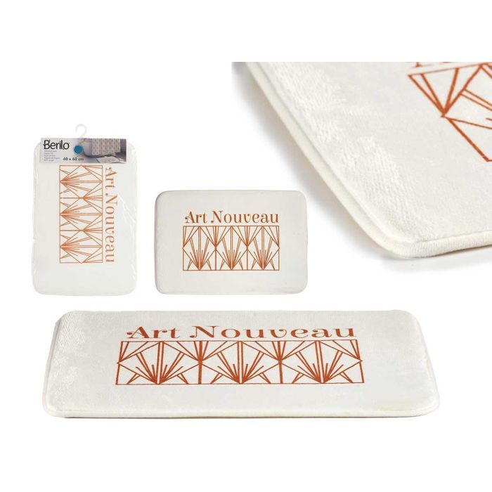 Alfombra de Baño Art Nouveau Berilo 40x60 cm - Poliéster, Algodón, PVC - Blanco/Bronce (12 Unidades) Alfombra de Baño Art Nouveau Berilo 40x60 cm - Poliéster, Algodón, PVC - Blanco/Bronce (12 Unidades)