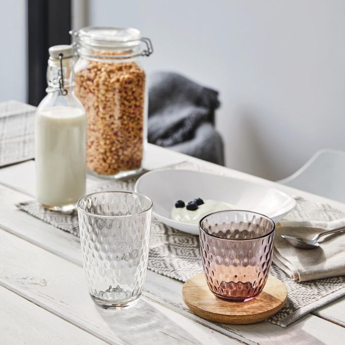 Bormioli Rocco Set 6 Vasos Bajos Vidrio Slot 29 cL Rosa - Diseño con Relieve, Fabricados en Italia, Higiénicos y Aptos Lavavajillas 1